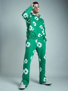 Conjunto de Sudadera con Capucha y Pantalones Holgados Casuales de Invierno Unisex, Chándal de Forro Polar con Estampado Floral Vintage - Product Image 1