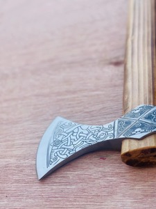 Premium Hand Forged Stainless Steel Viking Bearded <b>Axe</b> With <b>Wooden</b> Handle OEM Viking <b>Axe</b> Hand Leather Sheath Cover Hatchet. - Product Image 3