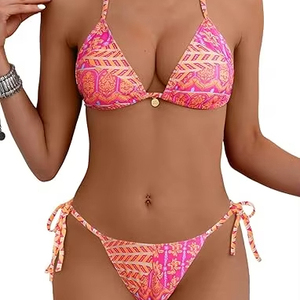Two-piece nylon and cotton bikini set with thong bottom - Product Image 1