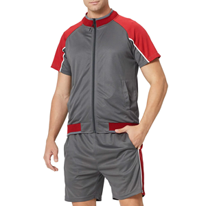 Ensemble de survêtement d'été pour homme à manches courtes, haut zippé et short, séchage rapide, polyester, pour la gym et la course à pied - Product Image 1