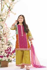 ชุดสัลวาร์กะมีซเด็กแขนยาวผ้าฝ้ายหรูหราสำหรับฤดูร้อน ดีไซน์ใหม่มาแรง แต่งลูกไม้ประดับเลื่อม สามารถกลับด้านได้ ไม่ยับ แห้งเร็ว - Product Image 2