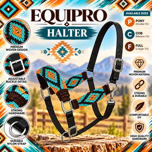 สายจูงม้าแบบตะวันตกปรับได้ของ Equipro ทำจากเชือกไนลอน พร้อมสายรัดจมูกประดับลูกปัดสีเทอร์ควอยซ์และสีส้ม - Product Image 2