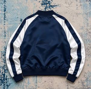 Triveers <b>Men's</b> Navy Satin Raglan Bomber <b>Jacket</b> Zip Up Embroidered Logo <b>Baseball</b> Varsity <b>Jacket</b> OEM ODM Pakistani Supplier - Product Image 2