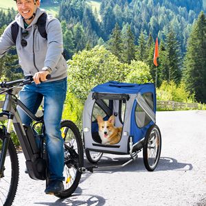 Rimorchio per Bicicletta per Cani Azzurro/Grigio con 3 Ingressi, Ruote Fuoristrada e Rete di Protezione per Viaggi Sicuri con Animali Domestici - Product Image 2