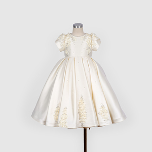 Robe Couture Fleur de Perle pour Filles, ODM, Broderie Florale Faite Main, Automne, 100% Coton Taffetas, Écologique, Longueur Mi-Mollet - FC015 - Product Image 2