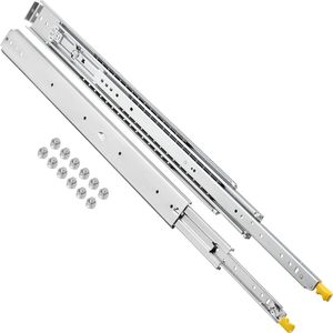 Guide per cassetti industriali in acciaio per impieghi gravosi, capacità 500 libbre, a 3 sezioni, a estrazione totale, con cuscinetti a sfera, 1 paio, 36 pollici, con blocco scorrevole - Product Image 1