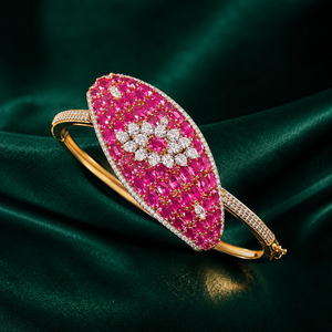 Pulsera Abrible de Lujo LISA JEWELLERS, Diseño Real, Plateada y Bañada en Oro, con Circonitas y Rubíes Rosados, Certificada BIS, Oro de 22K, para Novia - Product Image 4