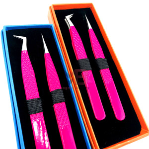 Pince à épiler rose vif pour pose de cils volume russe professionnelle, en acier, haute précision, avec grip diamanté - Product Image 4