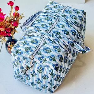 Handmade Cotton Quilted Duffle Bag Stylish Block Print Lightweight Durable Construction Spacious Interior Perfect For Travel - Product Image 1