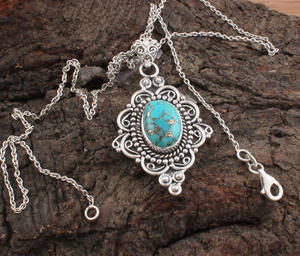 Colgante de Plata de Ley 925 con Baño de Platino Azul Natural, Gema Rectangular Vintage con Efecto Druzy, Joyería, Regalo de Aniversario - Product Image 3