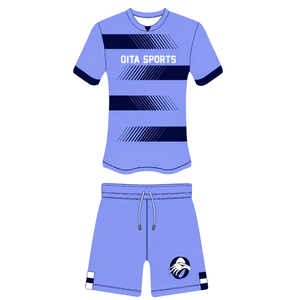 Conjunto de Pantalones Cortos y Camiseta de Rugby Azul Marino Lavanda, Manga Corta, Cuello Redondo, Uniforme de Equipo a Rayas, Personalizable, Transpirable, para Entrenamiento y Alto Rendimiento - Product Image 1