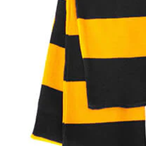 Écharpe de sororité en tricot jacquard noir et or à rayures longues, avec logo personnalisé, 100 % acrylique, pour l'hiver, pour les fans de sports d'équipe - Product Image 3