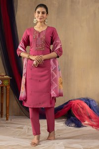 Conjunto de Kurta de Seda Romana para Mujer con Bordado a Mano y Pantalón Recto, Ropa Tradicional India - Product Image 3