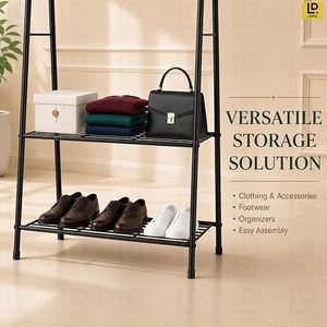 Minimalist Metal Clothing <b>Rack</b> With Three-Layer Storage For Bathroom Use Standing Type Multifunctional Design - Product Image 3