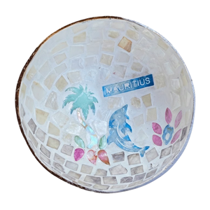 Cuenco de Coco Lacado de Alto Brillo - Mosaico de Conchas Doradas - Regalo Premium para el Hogar - Product Image 1