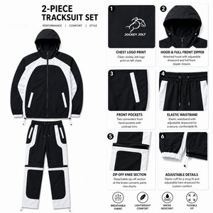 Conjunto Deportivo Personalizado para Hombre, Chaqueta con Capucha y Pantalones Desmontables en Blanco y Negro, Pantalones Cargo con Cierre, Ropa Deportiva, Ropa Técnica - Product Image 4