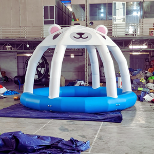 Tente de piscine gonflable commerciale circulaire en PVC avec parasol et toboggan, couverture de piscine, aire de jeux extérieure pour complexe hôtelier, école, location - Product Image 2