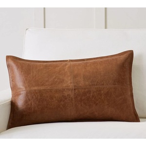 Brown PU Leather Decorative <b>Cushion</b> <b>Cover</b> Square Pillow <b>Cover</b> Washable Removable <b>Cover</b> for Sofa Hotel Home - Product Image 3