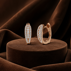 Round Diamond Hoop Earrings Double Row Moissanite Stone Plated Yellow <b>Gold</b> Women's <b>Huggie</b> Earrings for Wedding Party - Product Image 5