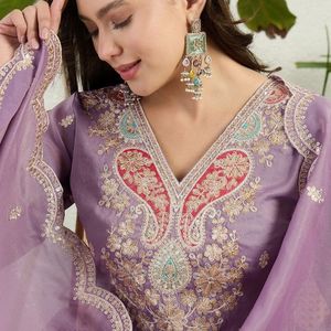 Premium Organza Embroidered Heavy <b>Top</b> Palazzo Set With Designer Embroidered Dupatta Party Wear Manufacturer By Royal Exports - Product Image 4