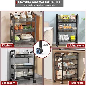 Four Tier Metal <b>Storage</b> <b>Cart</b> With Wheels For Kitchen Organization 50x40x30cm Minimalist Design Standing Type - Product Image 3