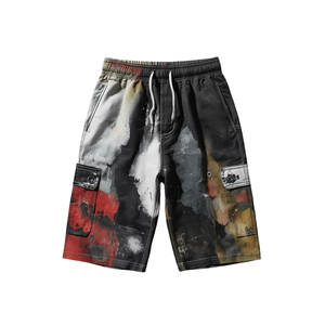 Shorts mi-longs en coton tricoté pour homme, style streetwear, déchirés, avec cordon de serrage et taille mi-haute - Product Image 4