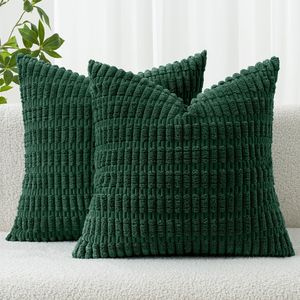 Fodere per cuscini decorativi in stile moderno rustico, confezione da 2, natalizie, verde scuro, 45x45 cm, in velluto a coste, morbide, a righe, stile boho - Product Image 2