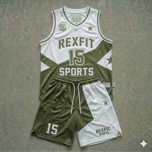 Tenues de basketball personnalisées Rexfit Sports entièrement sublimées, à séchage rapide, maillot et short réversibles, ensembles imprimés respirants - Product Image 2