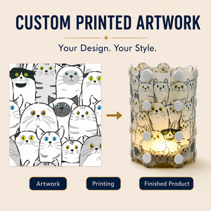 Lámpara de Mesa CALA DIY PP con Estampado de Gato Personalizado, Pantalla Desmontable de Fácil Encaje y Base de Luz LED de Madera para Regalos de Recuerdo - Product Image 3