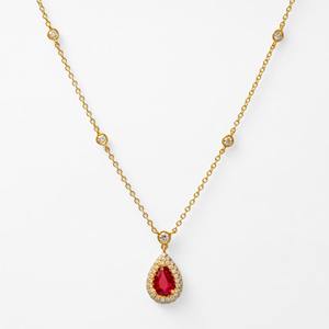 Collier classique en or blanc 14 carats avec rubis poire de 1,29 ct et halo de diamants cultivés en laboratoire, certifié IGI, pour un style élégant au quotidien - Product Image 5