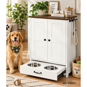 Armoire de rangement pour animaux avec station d'alimentation coulissante pour chiens, en bois blanc, style classique, pour la cuisine - Product Image 3