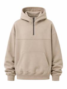 Sweat à capuche unisexe personnalisé surdimensionné à demi-zip 370g en Spandex/Coton écologique, avec poche, en molleton épais uni sur le devant - Product Image 1