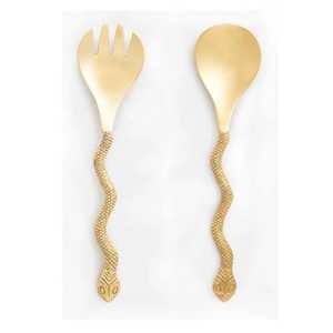 Metal Decorative Gold Plated Salad <b>Servers</b> with Handmade Unique Design with Antique Finished Handles Elegant Spoon Utensil Set - Product Image 3