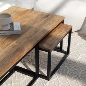 Mesa de Centro de Madera Encajada Vandana Zenova Vista con Patas de Metal Negro para Decoración Moderna del Hogar - Product Image 4