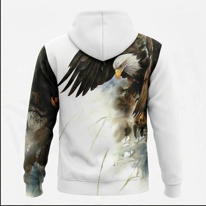 Sweat-shirt à capuche zippé pour homme avec imprimé aigle, coupe décontractée, en polyester tricoté, pour l'automne - Product Image 2