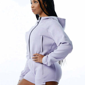 Conjunto de Sudadera con Capucha y Pantalones Cortos para Mujer de Primera Calidad, Servicio OEM, Diseño ODM, Logotipo Impreso, Algodón, Conjunto de Sudadera con Capucha a la Moda, Último Diseño 2025 - Product Image 4