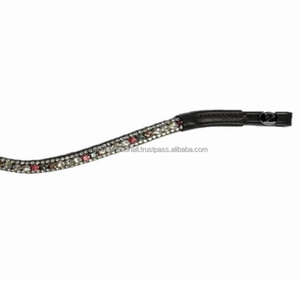 Banda de cejas de caballo de cuero genuino con forma de onda profunda personalizada con cristales multicolores - Product Image 3