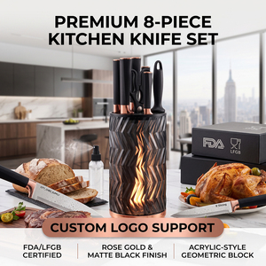 Juego de 8 Cuchillos de Cocina de Acero Inoxidable con Mangos Negros, Juego de Cubiertos para Preparación de Alimentos con Filo Recto Afilado para el Hogar y Restaurantes - Product Image 6