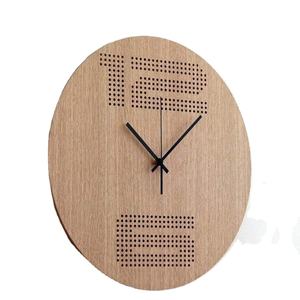 Reloj de Pared Ovalado Moderno de Madera con Patrón Decorativo Perforado, Manecillas Negras Minimalistas, Movimiento Silencioso, Diseño para el Hogar - Product Image 1