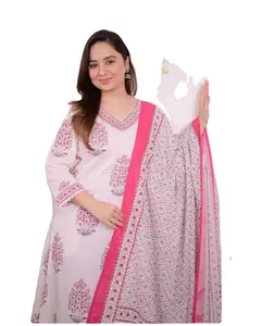 Damen Alia Schnitt besticktes blumendruckkleid und Dupatta Lieferant aus Surat Indien