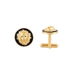 Boutons de manchette de luxe plaqués or tête de lion pour hommes, émail noir, accessoires de chemise formelle, cadeau de mariage ou d'affaires, boutons de manchette de créateur - Product Image 3