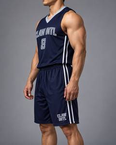 Ensemble de maillot de basket-ball pour hommes Claw Intl, bleu marine, imprimé en sérigraphie, coton respirant, uniforme taille adulte - Product Image 5