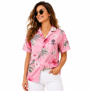 Chemise Hawaïenne Personnalisée pour Femme à Col Camp, Boutonnée, en Polyester Premium, Imprimée par Sublimation à Motifs Floraux Tropicaux, pour Plage et Resort, OEM - Product Image 1