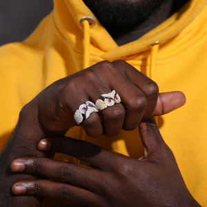 Anillos de Diamantes de Oro Sólido de 18K para Hombre con Piedras Laterales de Rubí, Estilo Hiphop de Lujo para Uso Diario - Product Image 3