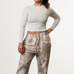 Women Cropped Long Sleeve Top Crew Neck Solid Color Knitted Spandex Cotton <b>Blend</b> Casual Wear - Product Image 3