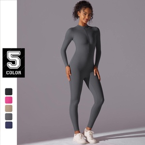 High Quality Half Zipper Yoga <b>Workout</b> Suit for Women Outdoor Gym Fitness <b>Jumpsuit</b> Sports Bodysuit by Manufacturer - Product Image 2