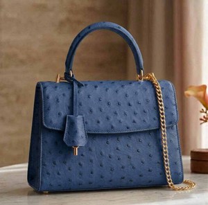 Sac en cuir d'autruche véritable, personnalisé, classique, pour femme, sac à main de luxe en cuir, poignée supérieure, poche pour téléphone portable, sac portable - Product Image 3
