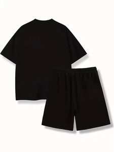 Men's Summer Casual Cotton T-<b>Shirt</b> Set With <b>Red</b> Custom Print Black Shorts Breathable Knitted Wear - Product Image 3