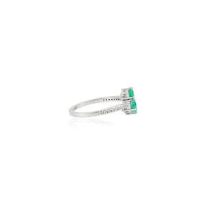 Most Selling Products K14 Real White Gold Oval Shape Emerald & Round Cut Diamond <b>Stacking</b> Bypass <b>Ring</b> Unisex Latest Jewelry - Product Image 5