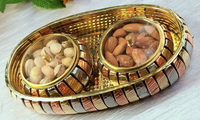 Ensemble de 2 plateaux carrés multi-usages en laiton, cuivre et argent allemand, style antique, écologique, pour fruits, idéal pour mariage, décoration intérieure, cuisine